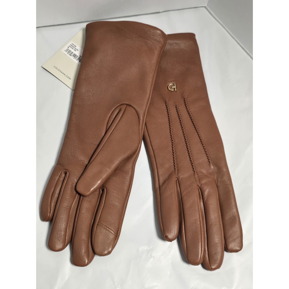 Cole Haan New‎ Women Leather Gloves M  British Tan Brown Touch Screen Tip NWT